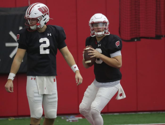 Reserve quarterbacks Myles Burkett and Chase Wolf.